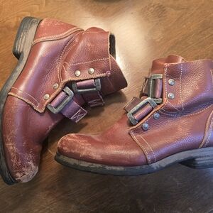 Fly London Burgundy/Red Leather Ankle Boots with Buckles